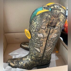 Corral Metallic Gold Embossed Western Boot with Black Sole